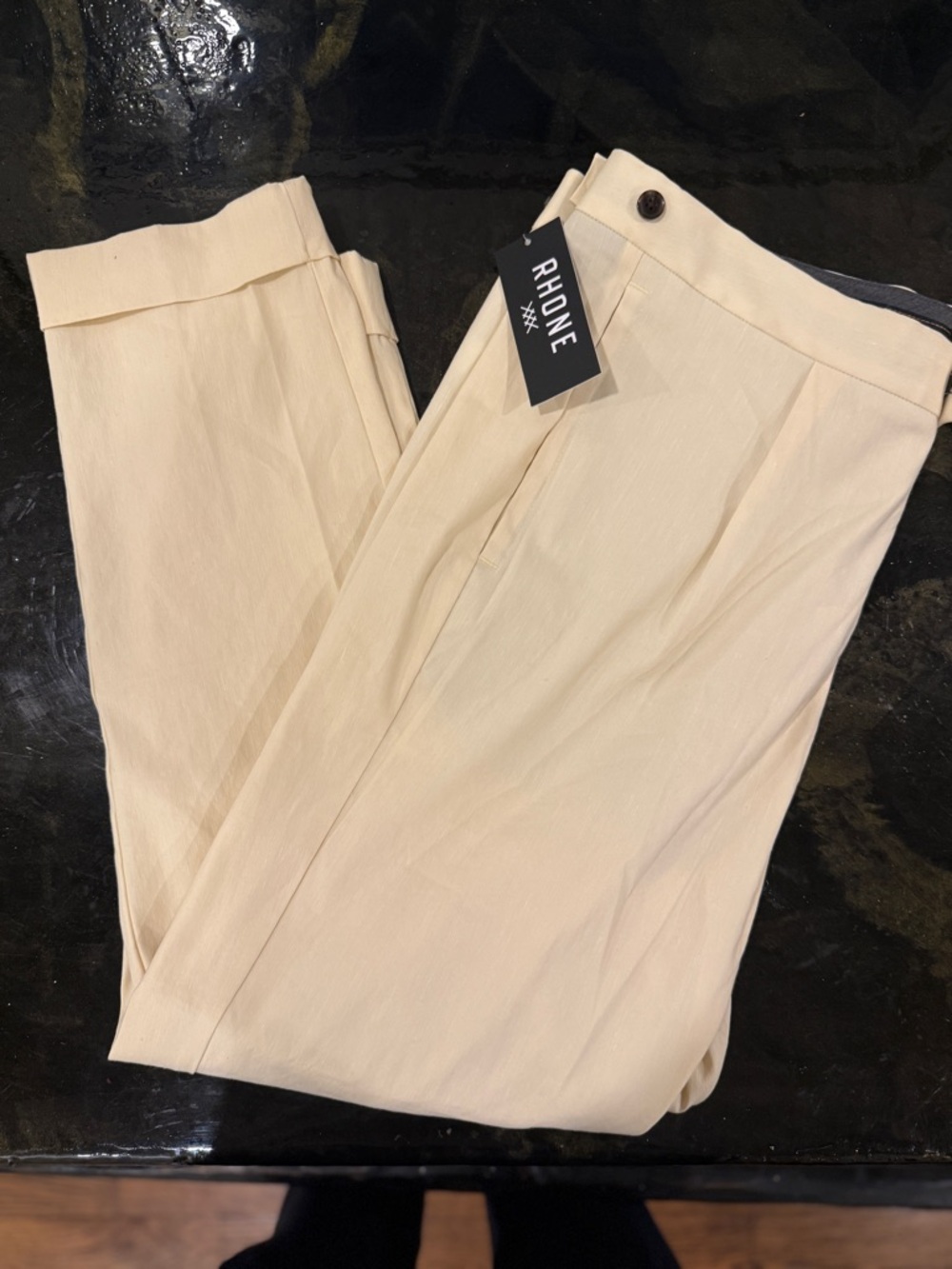 RHONE Cream Linen Blend Trousers - Picture 3 of 3